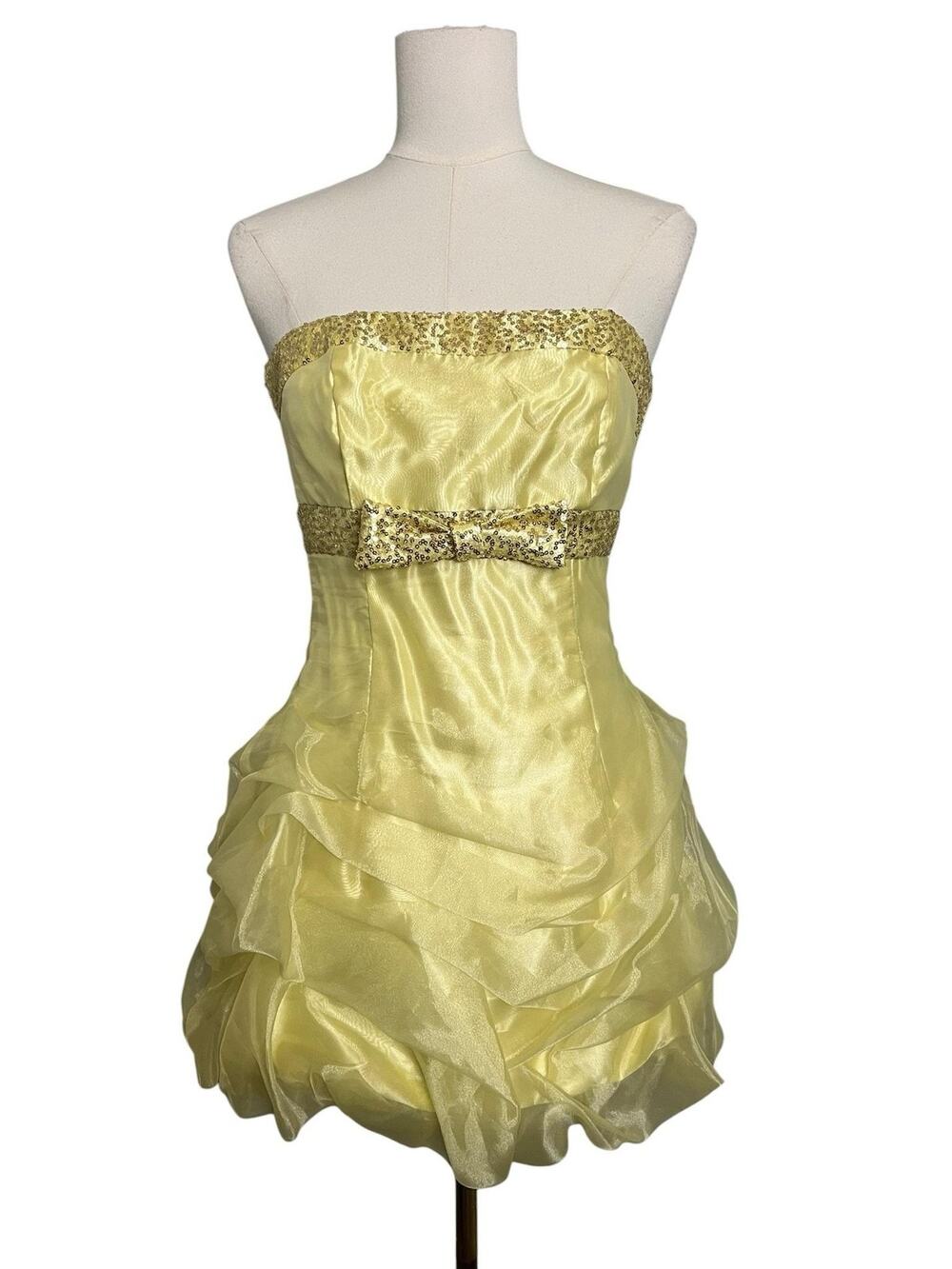 Jessica McClintock Gunne Sax Bubble Mini Dress Juniors 3 Yellow cupcake Y2K Prom